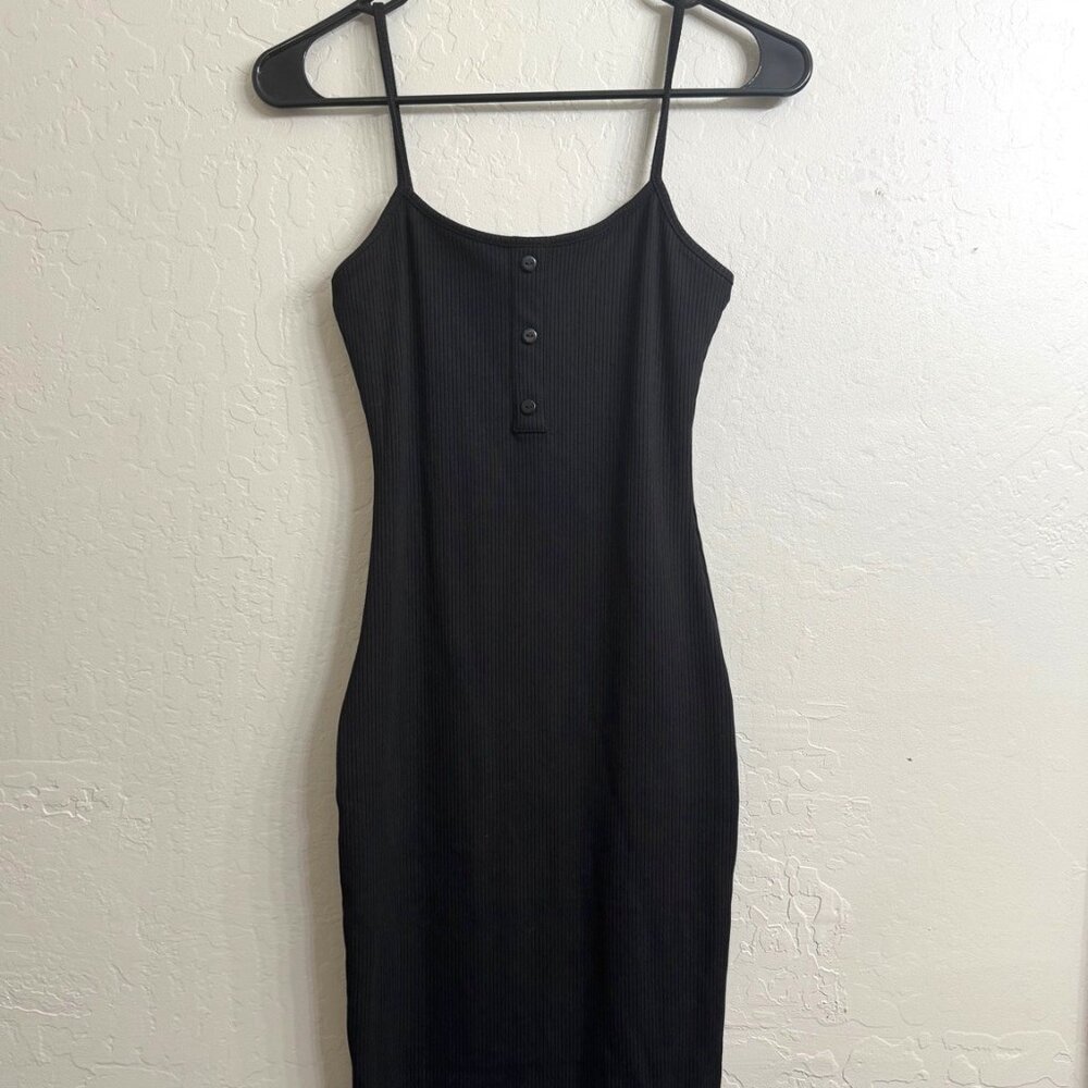 Popular 21 Black Ribbed Midi Dress | Button Front | Juniors Small | NWT